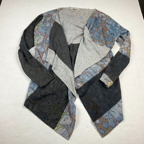 Alberto Makali Cardigan Printed Wool Blend Open Front Long Sleeve Sweater LARGE - Picture 1 of 11